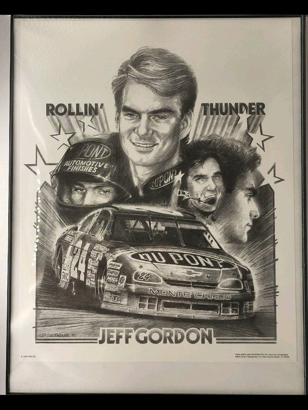 NASCAR Jeff Gordon #24 DuPont Framed Pencil Drawing Print